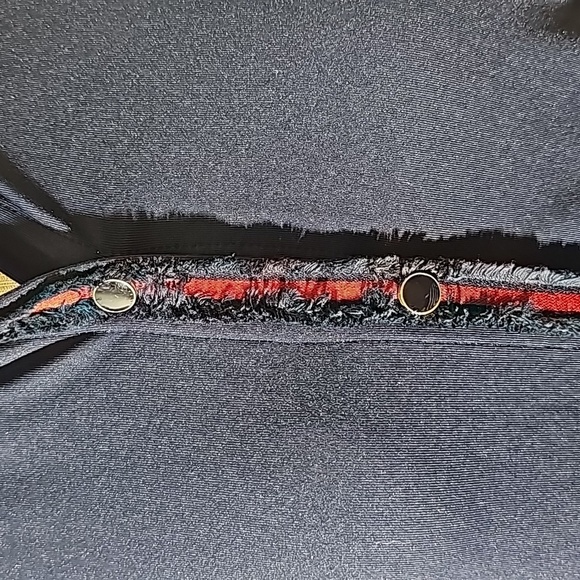 J.McLaughlin, navy blue snap closure dress. Red ribbon‎ down the front. Size sm - Picture 2 of 9